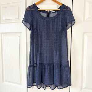 Kimchi Blue Sheer Navy Ruffle Hem Mini Dress Size Medium EUC